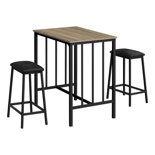 Counter Height Dining Room Set For 2 - Taupe Top & Black Metal Frame