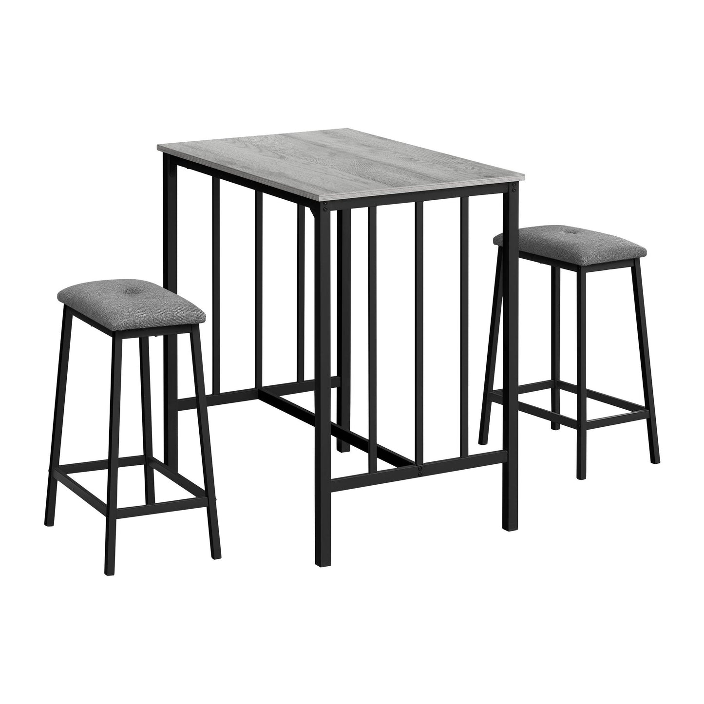 Counter Height Dining Table Set For 2 - Grey Top & Black Metal Frame