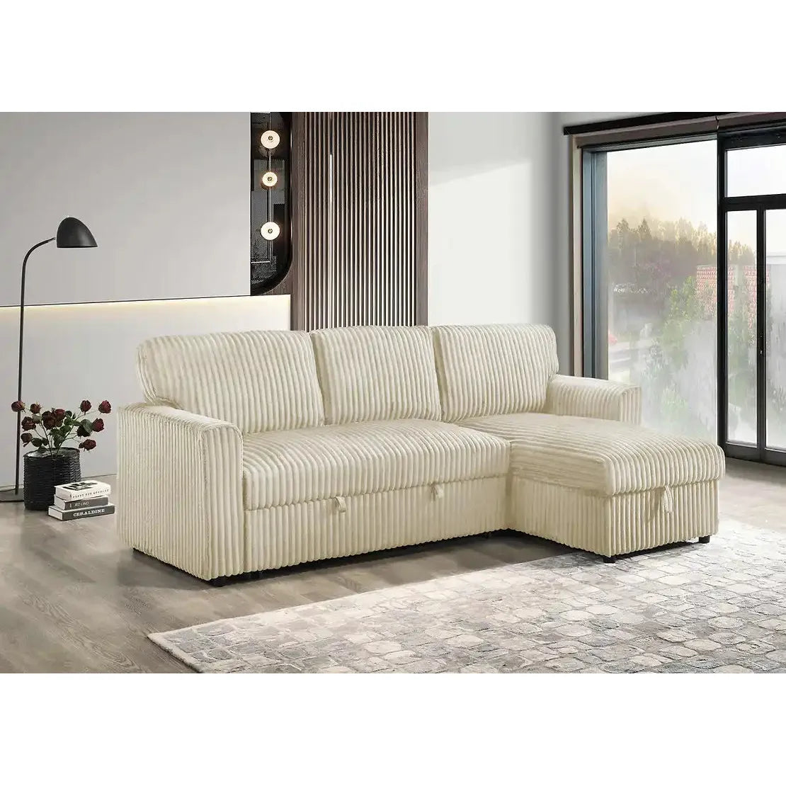 Beige sectional sofa in a modern living room 