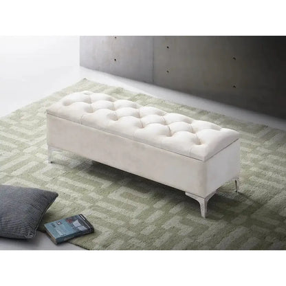 Cream tufted storage bench 