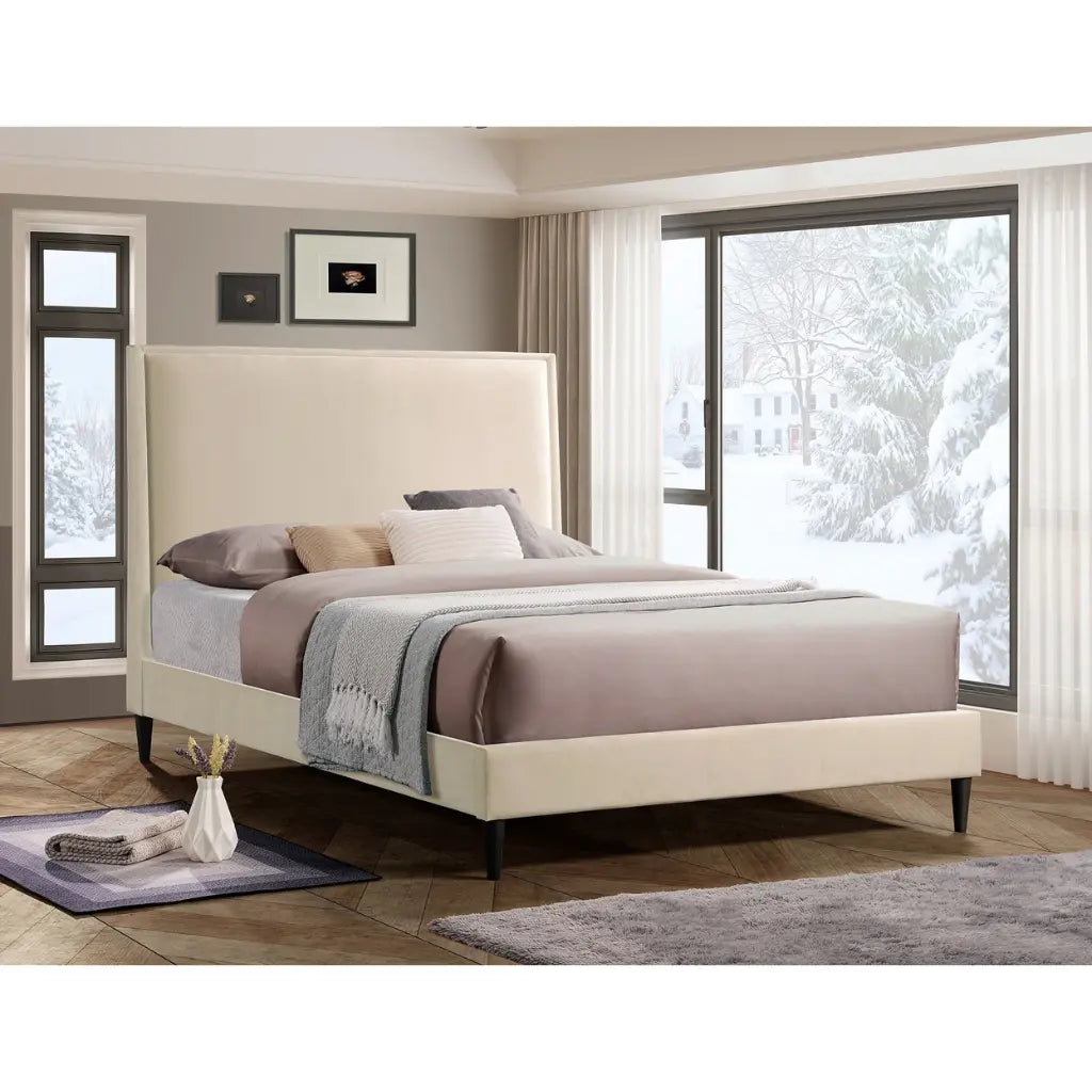 King Bed with Creme Velvet 