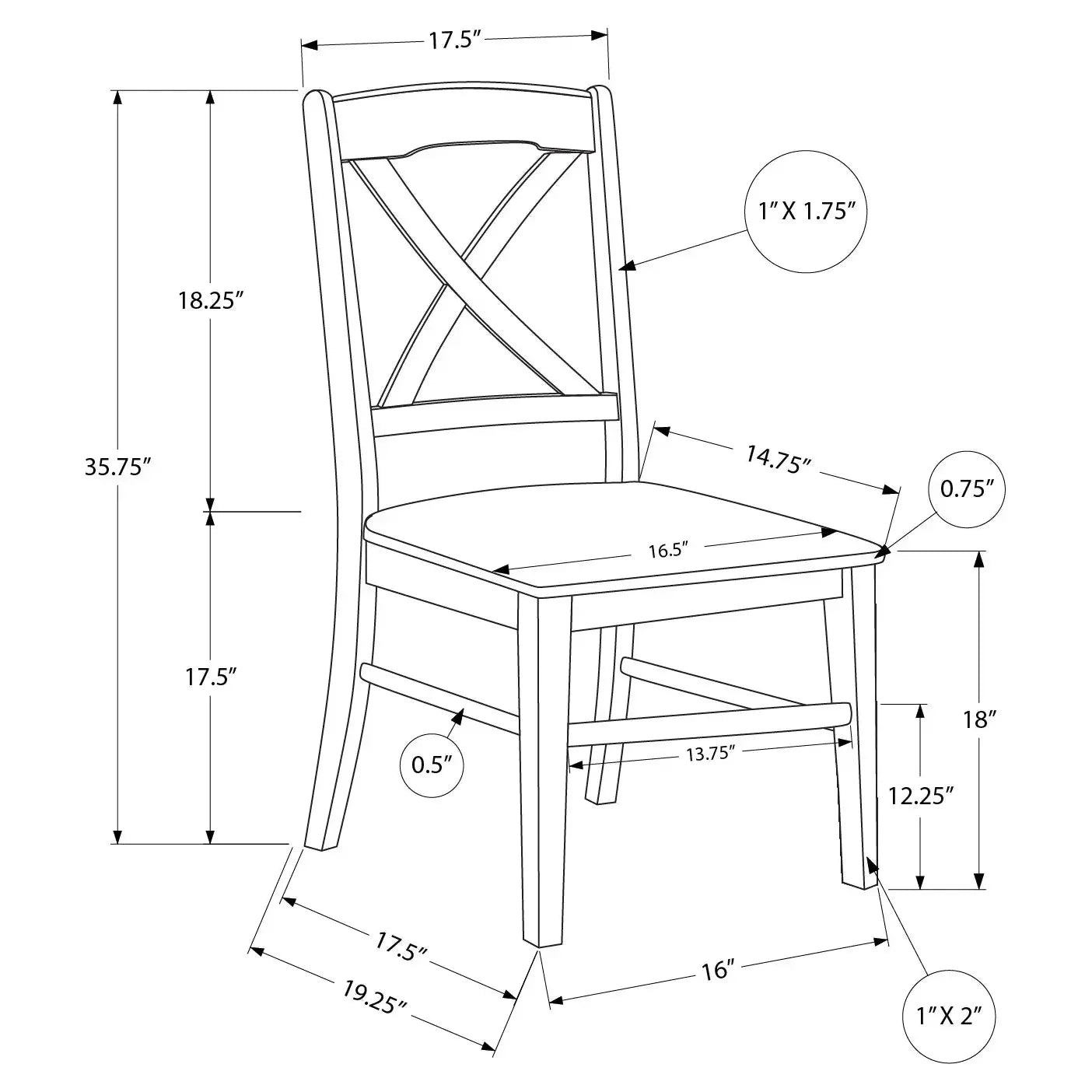 Cross Back Design Dining Chairs – Cream Oak Finish - 2pcs