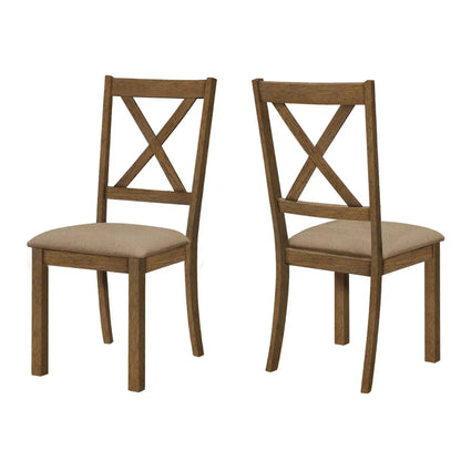 Cross Back  Dining Chairs – Brown Fabric,  Walnut Finish -Set of 2