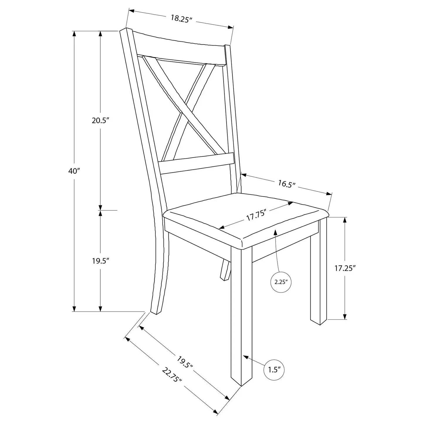 Cross Back  Dining Chairs – Brown Fabric,  Walnut Finish -Set of 2