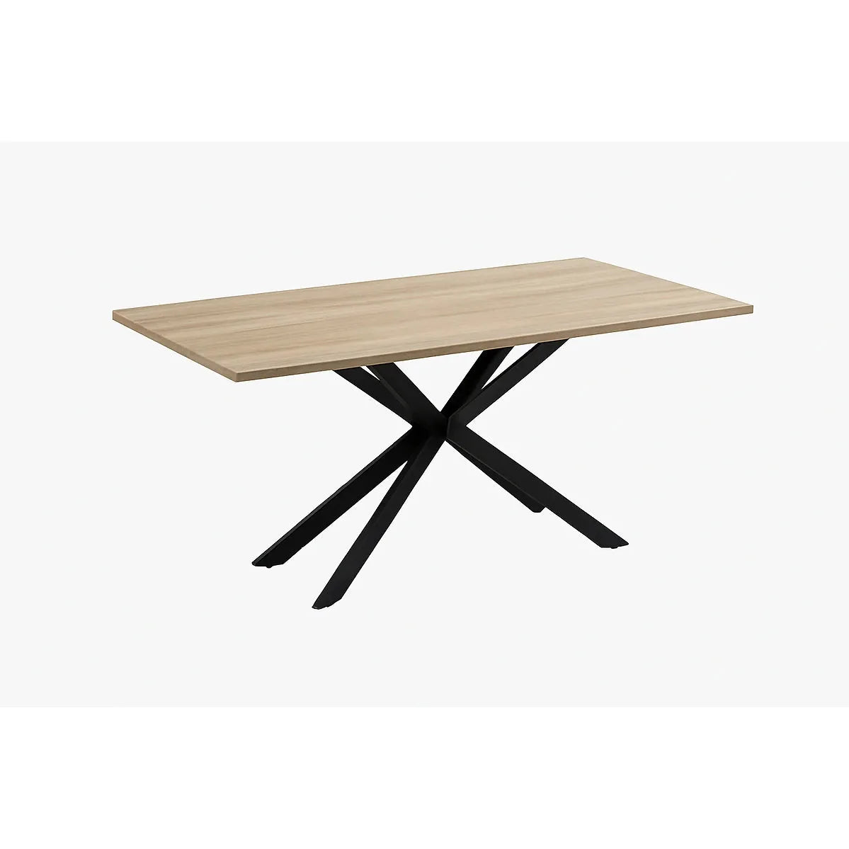Dining table with wooden top and black metal legs 
