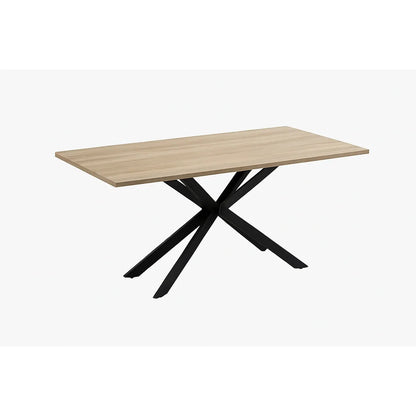 Dining table with wooden top and black metal legs 
