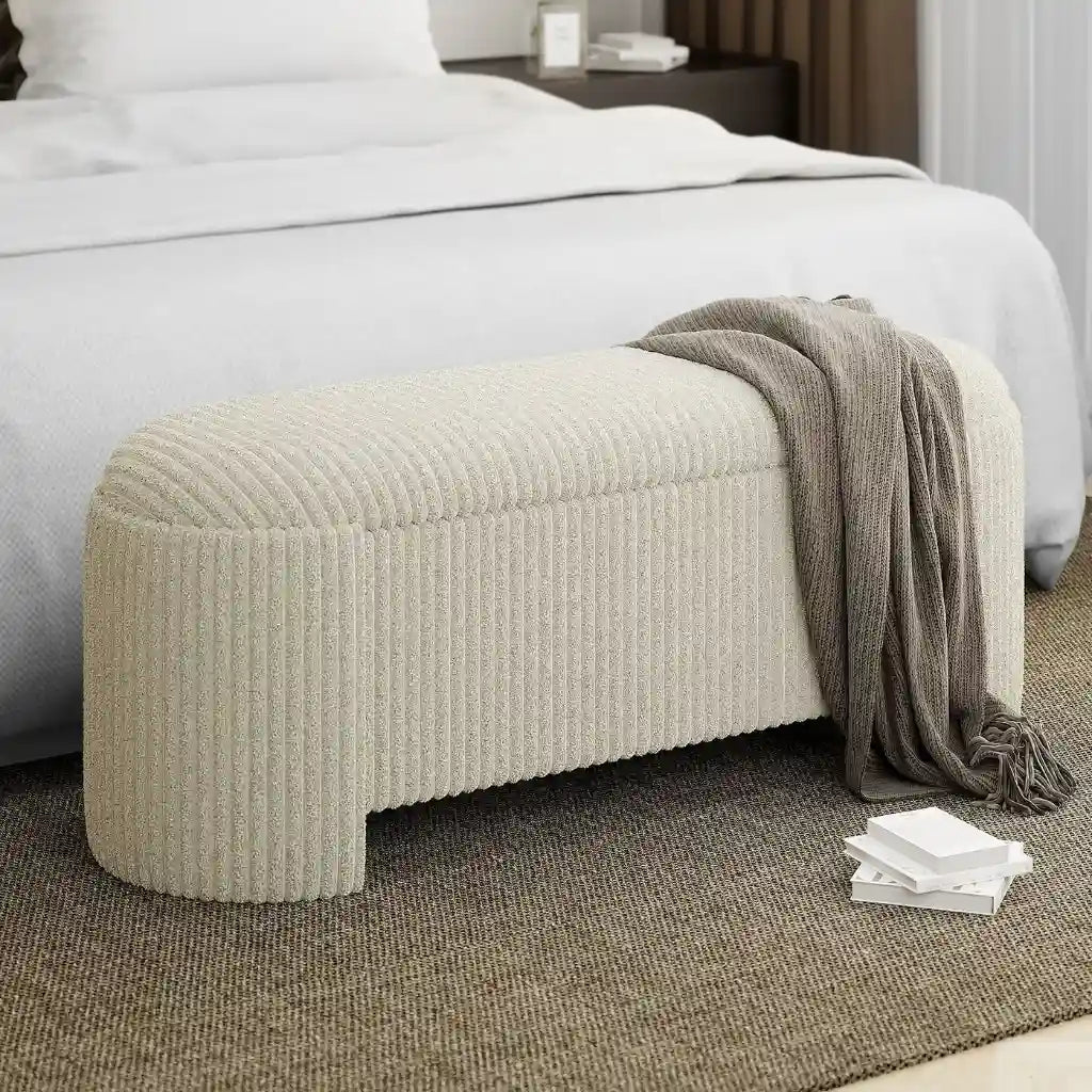 Cybil Modern Storage Ottoman in Ivory