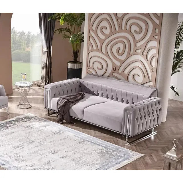DREAMS Sofa Set with Stainless Steel Legs and Convertible Bed - Light Gray