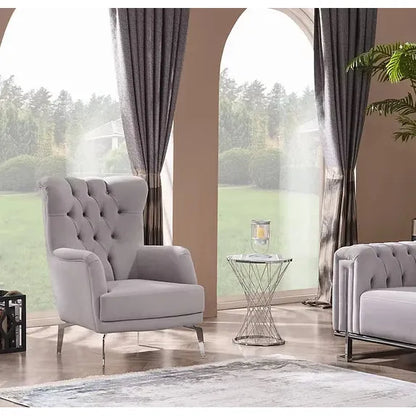 DREAMS Sofa Set with Stainless Steel Legs and Convertible Bed - Light Gray
