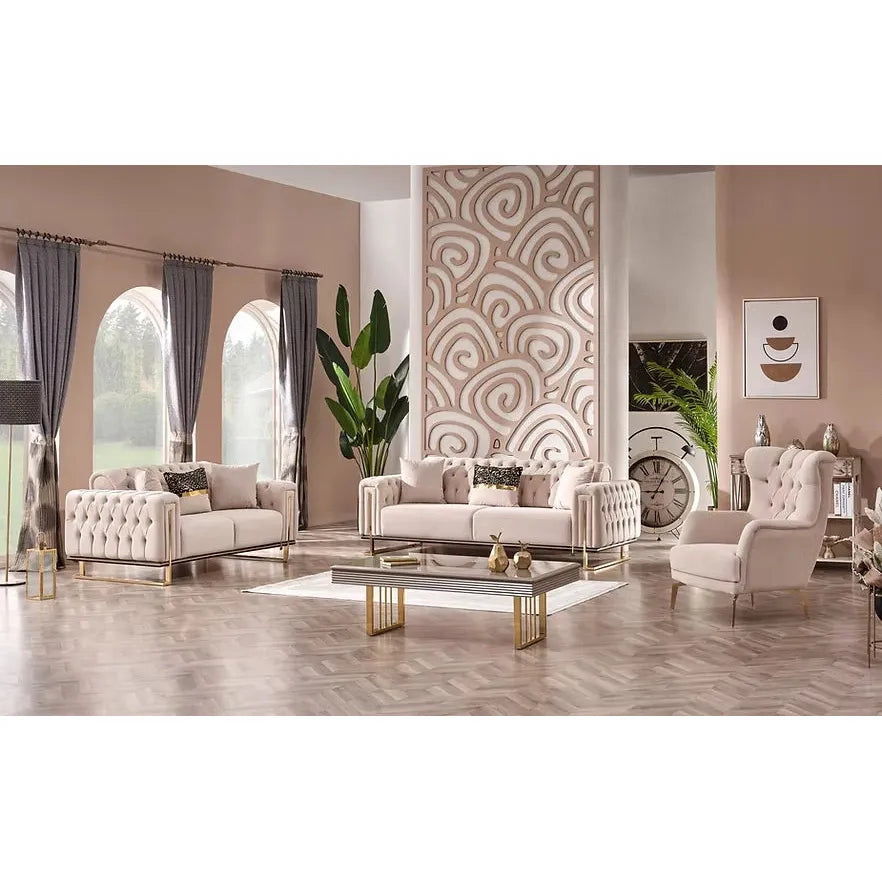 DREAMS Sofa Set with Stainless Steel Legs and Convertible Bed