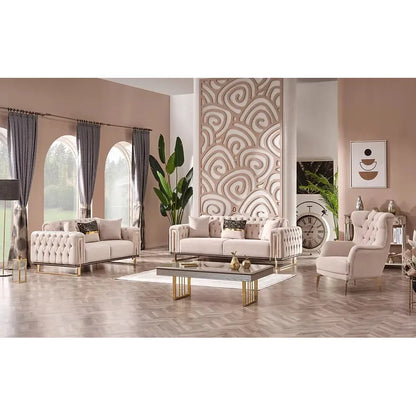 DREAMS Sofa Set with Stainless Steel Legs and Convertible Bed