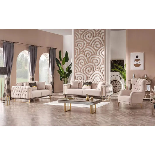 DREAMS Sofa Set with Stainless Steel Legs and Convertible Bed