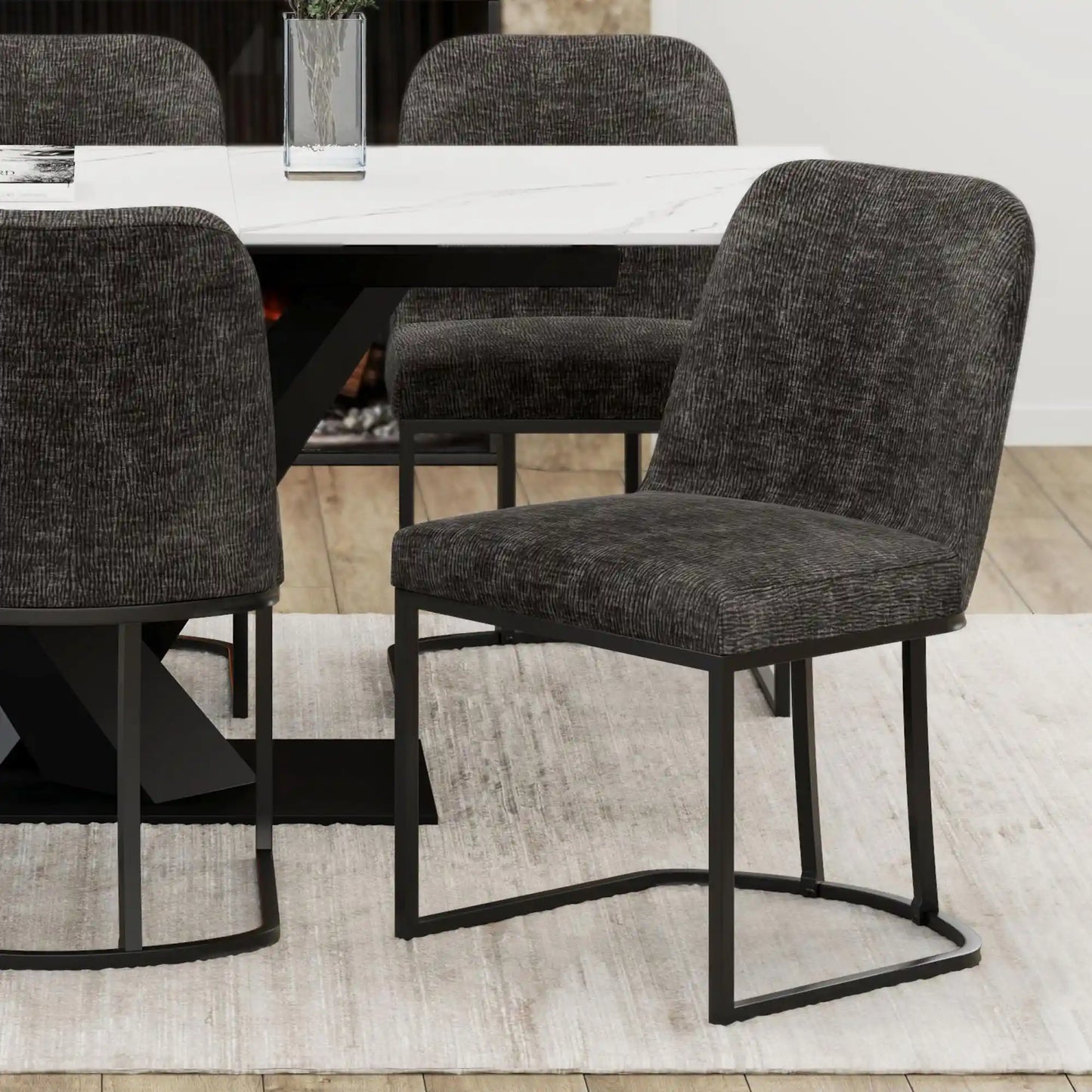 Dario Modern Dining Chairs – Black Metal Frame - Set of 2