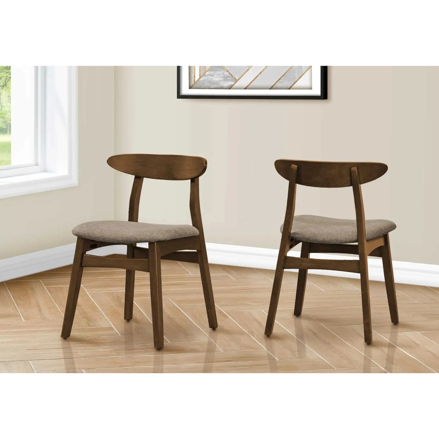 Dark Walnut Counter Height Dining Chairs –  Brown Leather-Look Seats - Set of 2