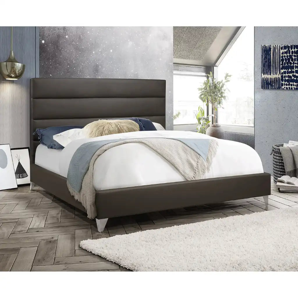 Grey Queen Bed with Tufted Headboard