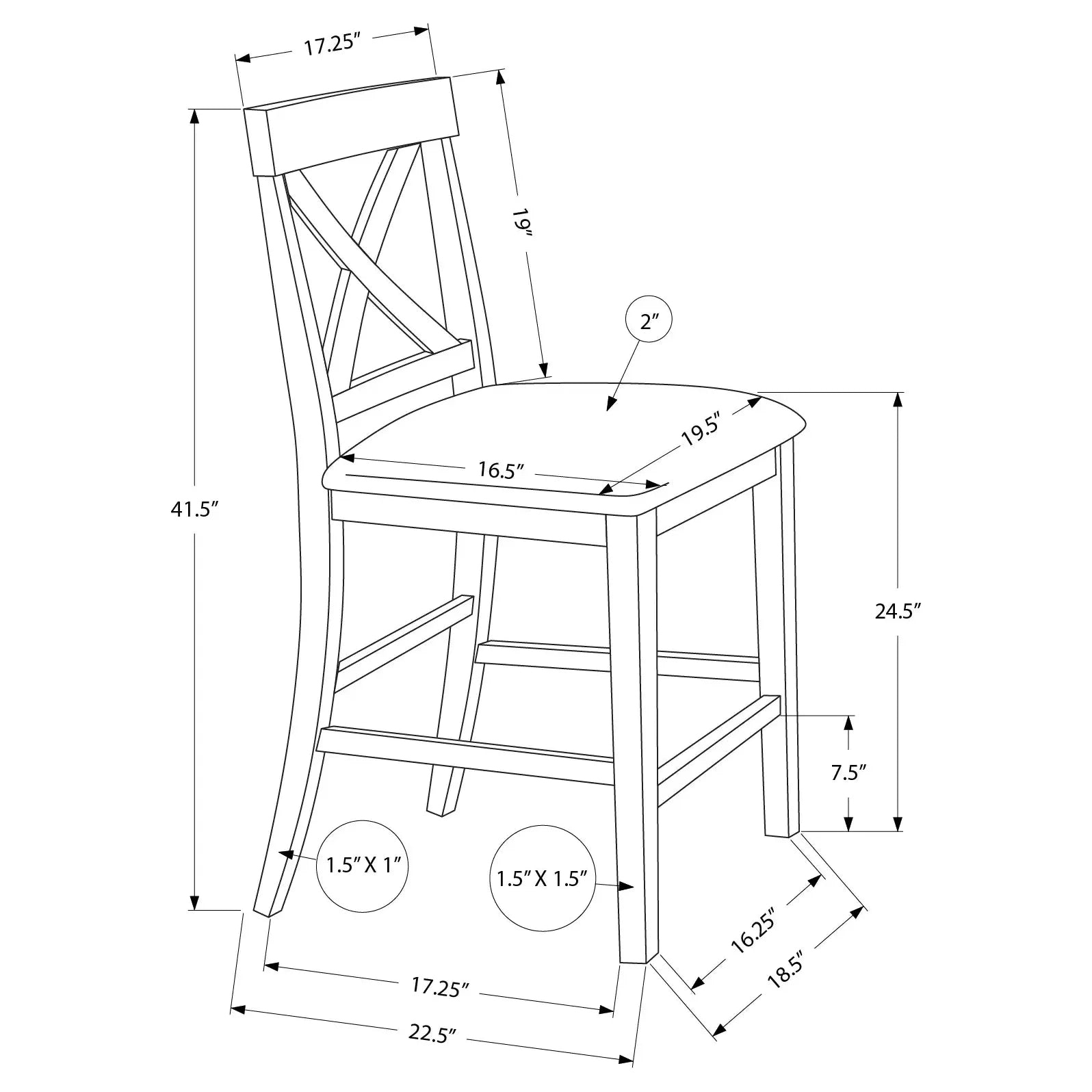 Dark Walnut Counter Height Dining Chair dimension