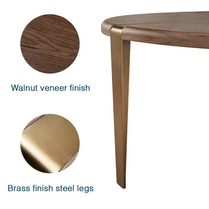 Darlene Round Wood End Table – Walnut Veneer Top & Brass-Finish Base