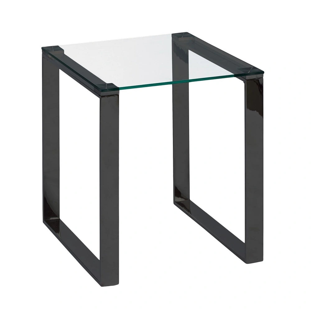 David Black Metal End Table with Tempered Glass Top – Sleek & Stylish