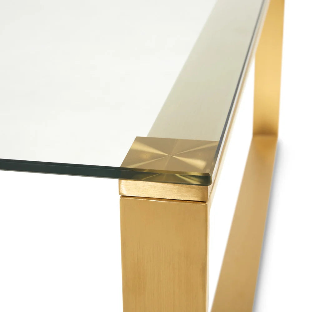 David Gold Coffee Table – Square Glass Top with Brushed Gold Frame