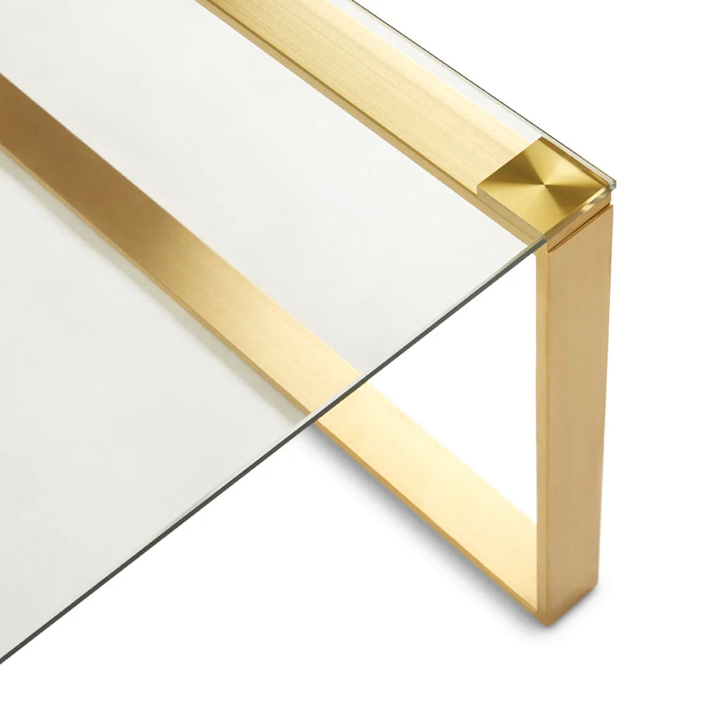 David Gold Coffee Table – Square Glass Top with Brushed Gold Frame