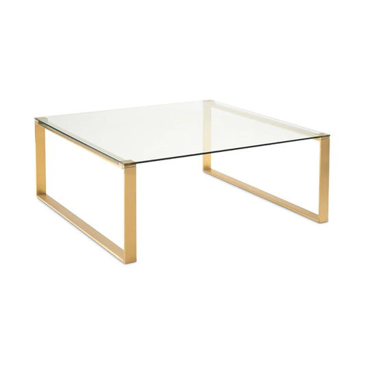David Gold Coffee Table – Square Glass Top with Brushed Gold Frame