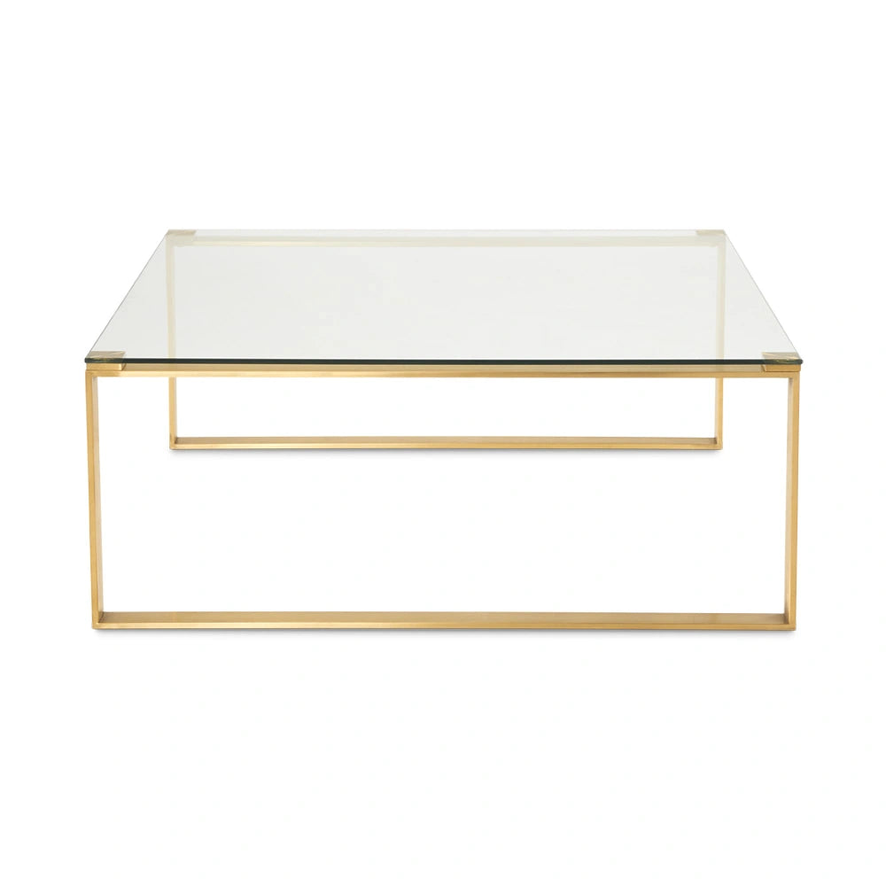David Gold Coffee Table – Square Glass Top with Brushed Gold Frame