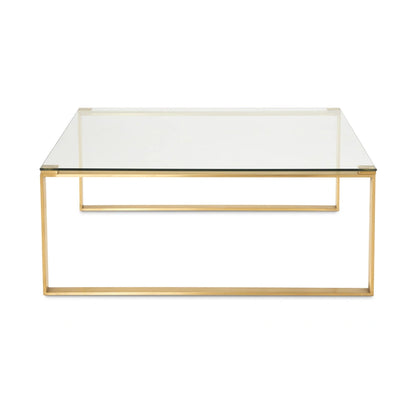 David Gold Coffee Table – Square Glass Top with Brushed Gold Frame