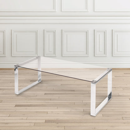 David Rectangular Tempered Glass Coffee Table – Stainless Steel Frame
