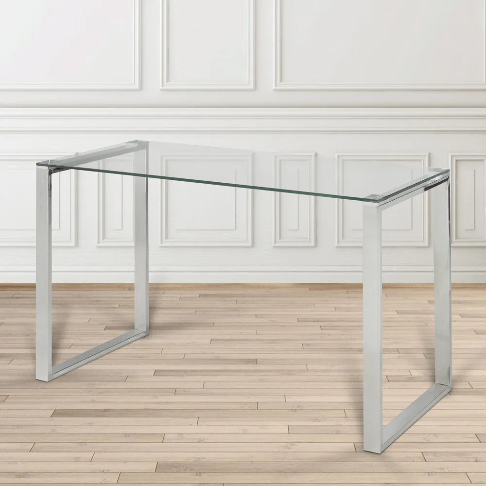 David Silver Glass Office Desk with Stainless Steel Frame
