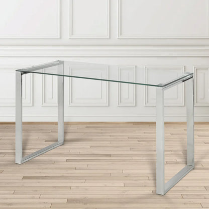 David Silver Glass Office Desk with Stainless Steel Frame