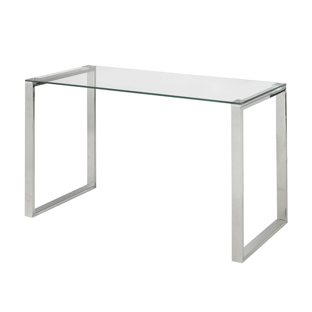 David Silver Glass Office Desk with Stainless Steel Frame