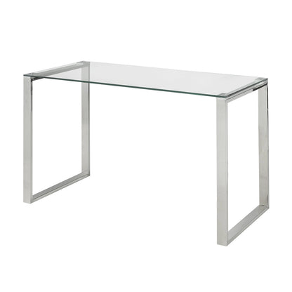 David Silver Glass Office Desk with Stainless Steel Frame