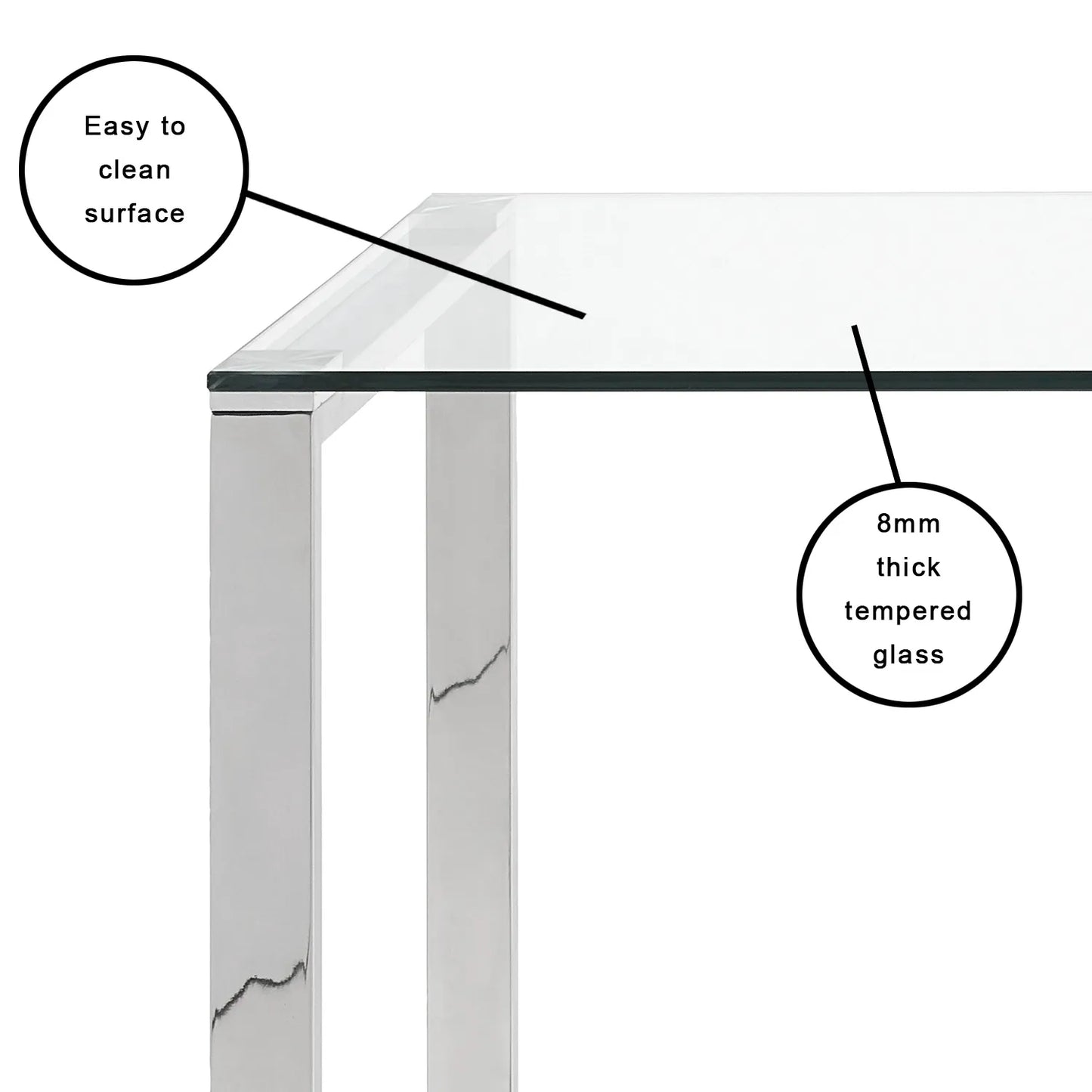 David Silver Glass Office Desk with Stainless Steel Frame
