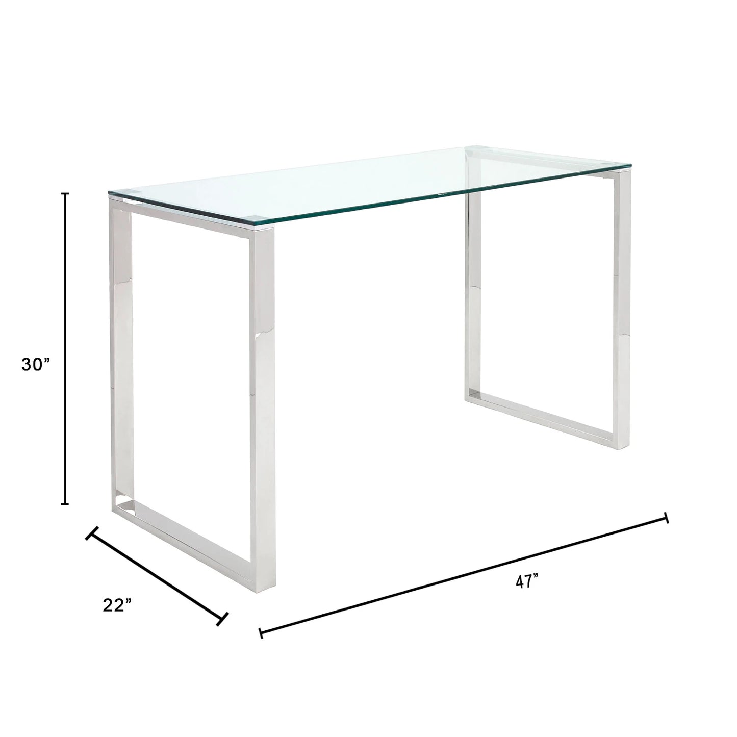 David Silver Glass Office Desk with Stainless Steel Frame