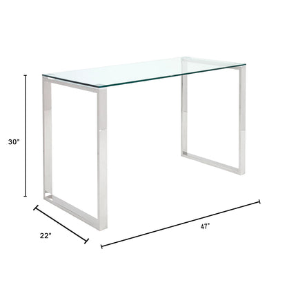 David Silver Glass Office Desk with Stainless Steel Frame