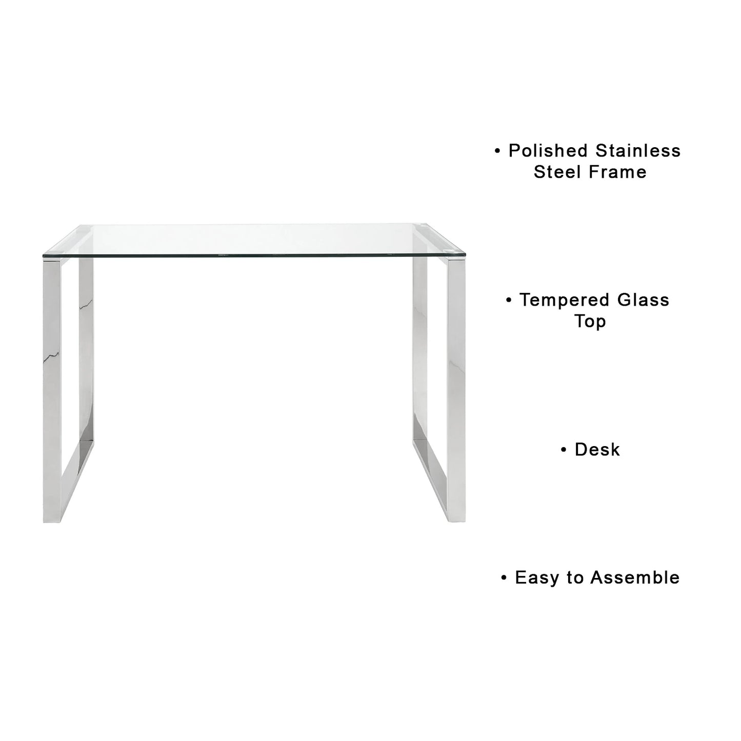 David Silver Glass Office Desk with Stainless Steel Frame