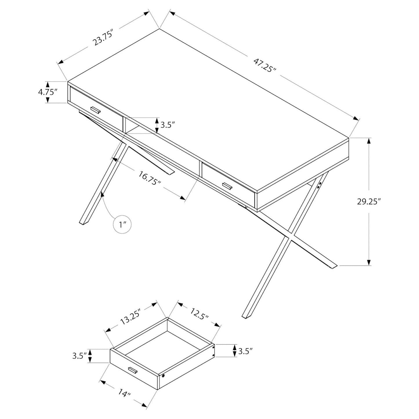 Rustic Brown Computer Desk  –  Small Space Office Desk with Metal X-Frame
