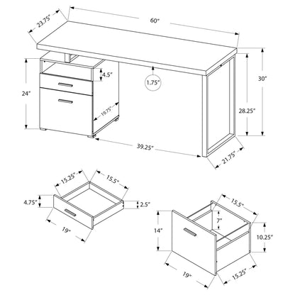 60" Computer Desk – Dark Taupe Wood-Look Finish - Reversible Design