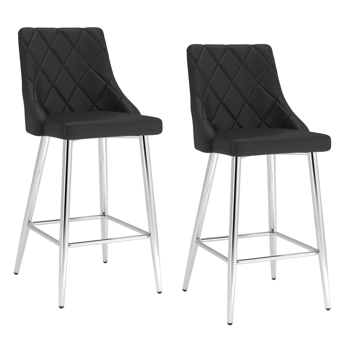 Devo Black Faux Leather Counter Stools With Chrome Legs – Set of 2