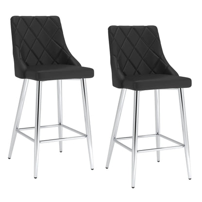 Devo Black Faux Leather Counter Stools With Chrome Legs – Set of 2