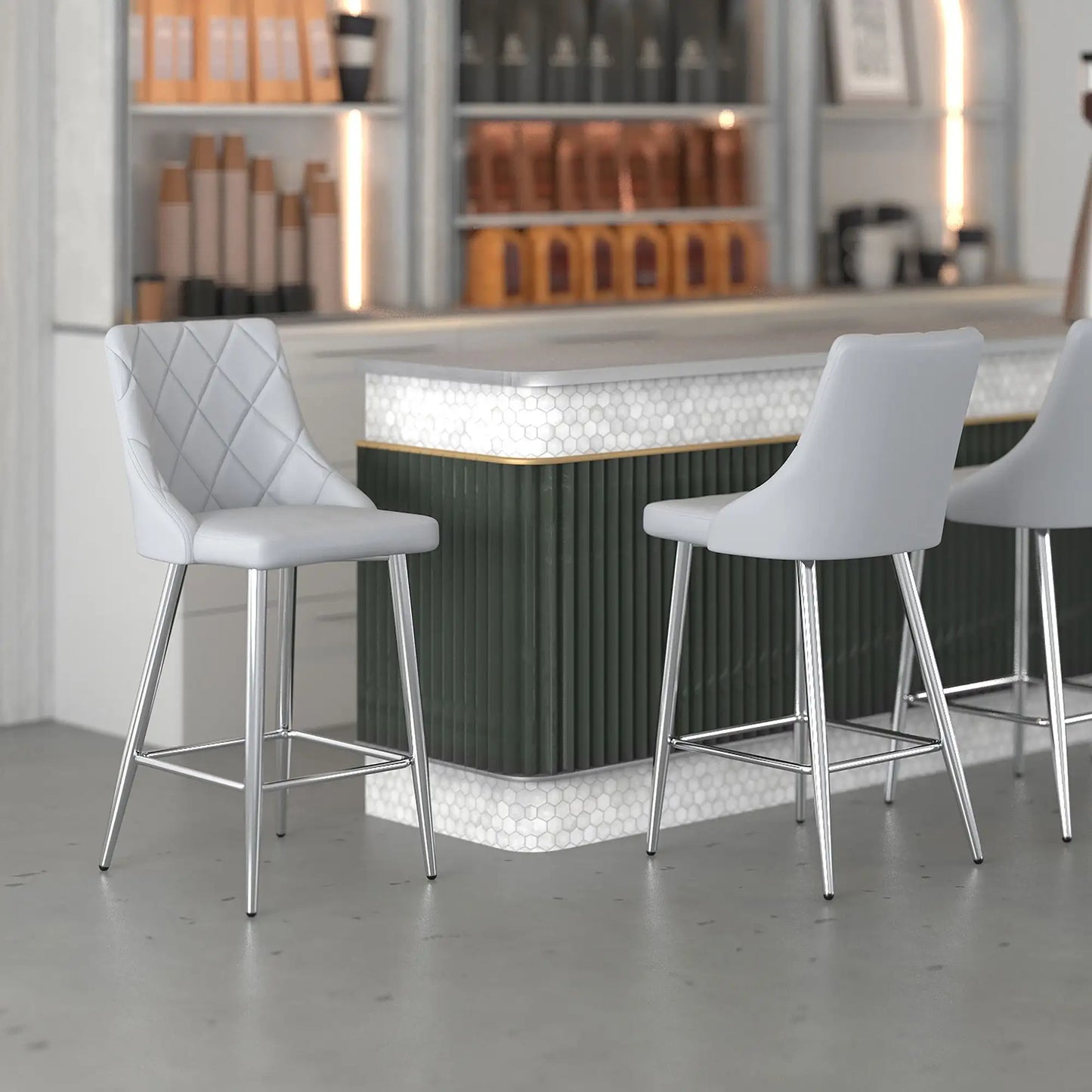 Devo Black Faux Leather Counter Stools With Chrome Legs – Set of 2