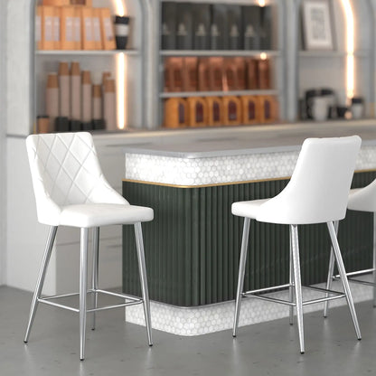 Devo Black Faux Leather Counter Stools With Chrome Legs – Set of 2