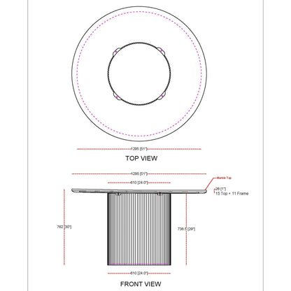 51” Jilsa Round Marble Dining Table With  Wood Base