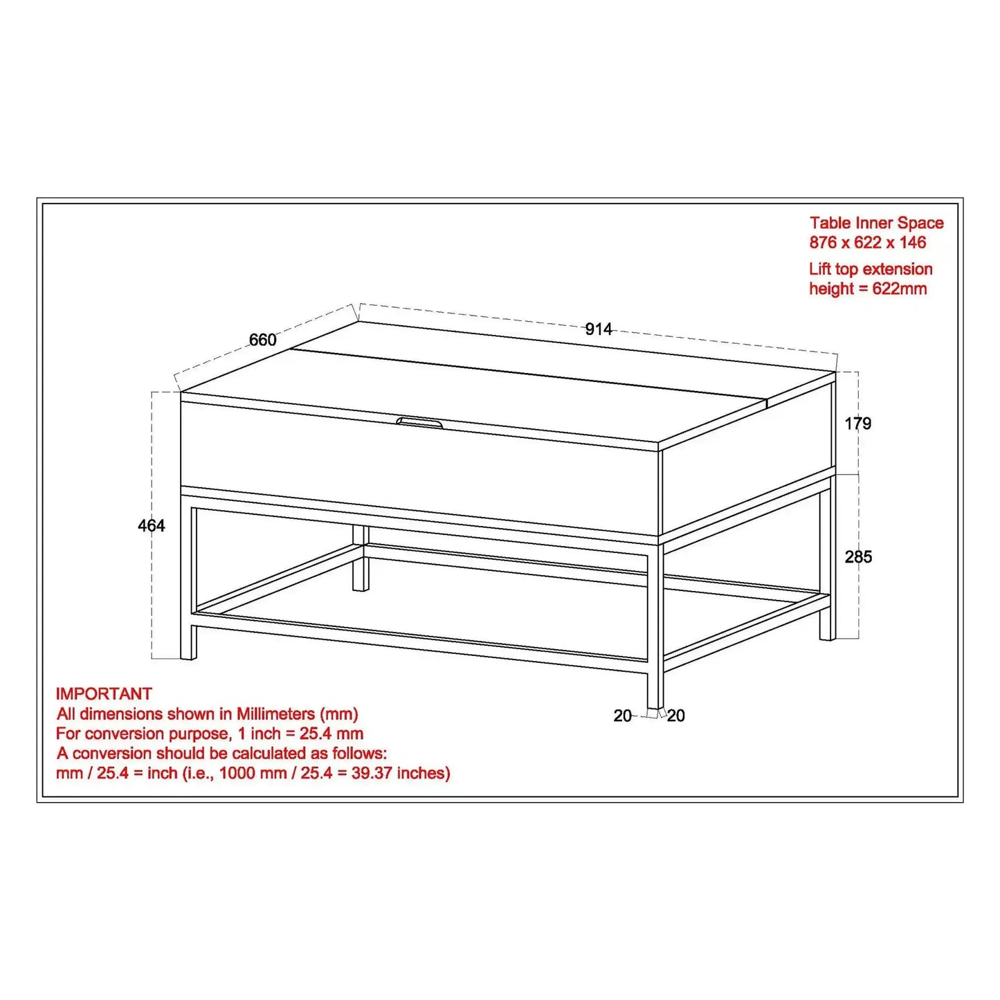 Ojas Lift Top Coffee Table with Hidden Storage