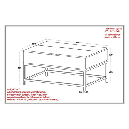 Ojas Lift Top Coffee Table with Hidden Storage