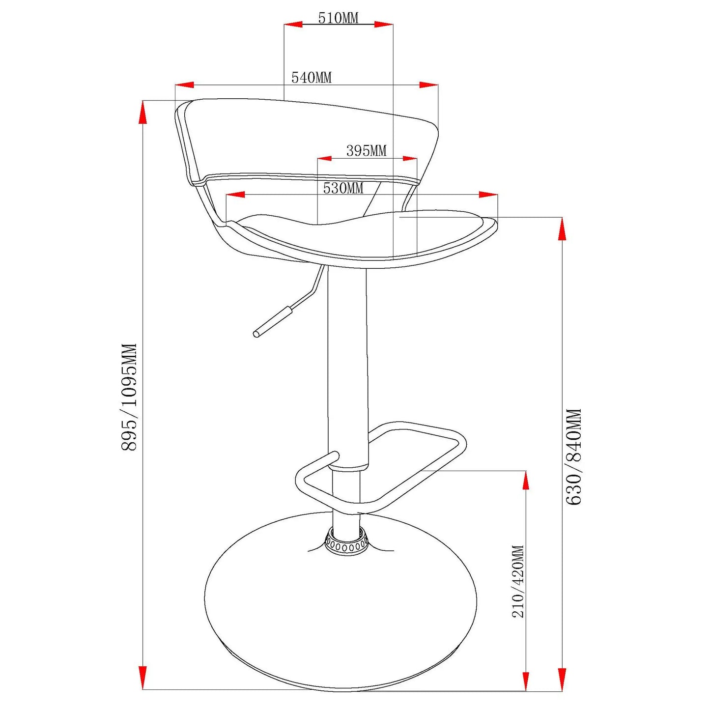 Rover Faux Leather Adjustable Bar Stool with Backrest