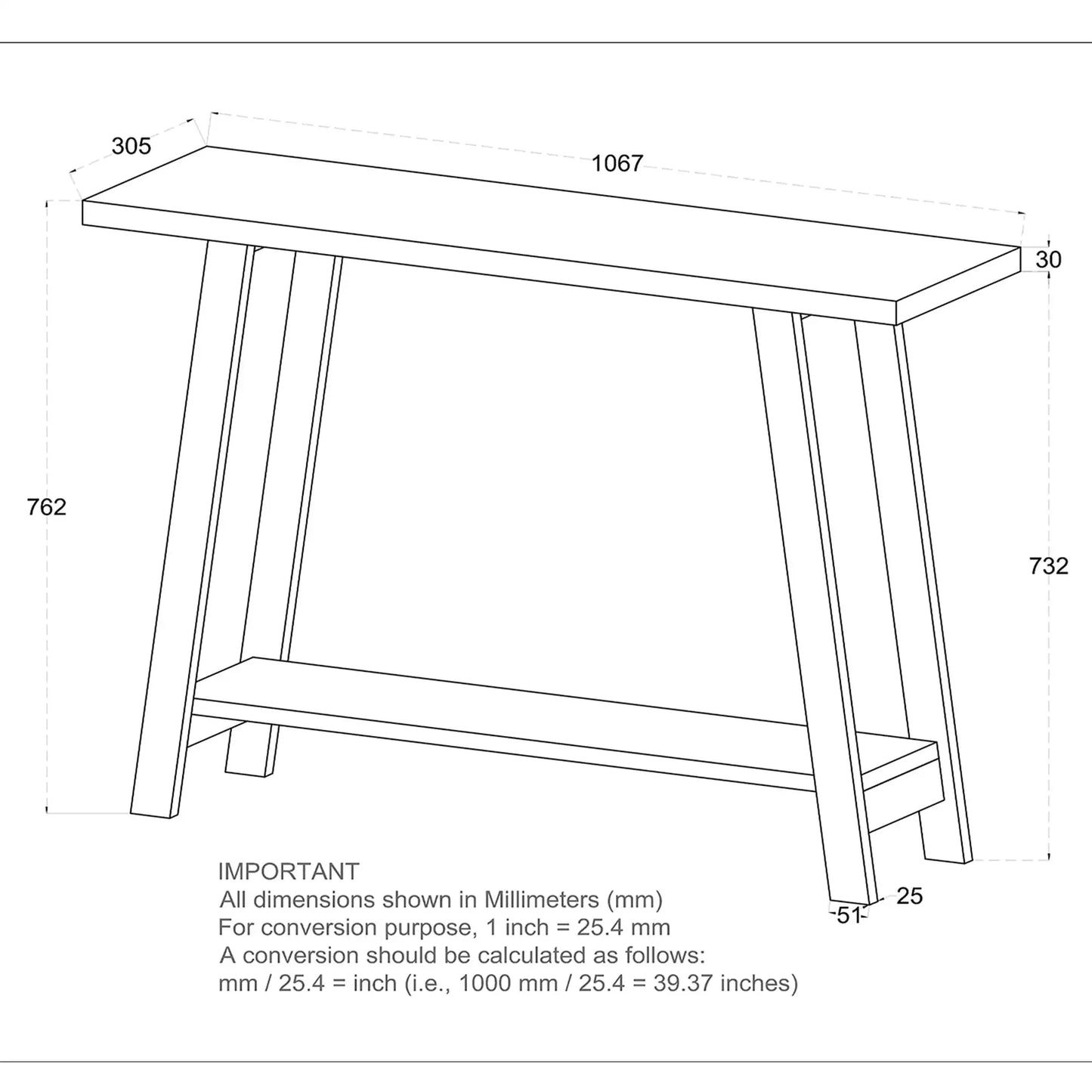 Volsa Solid Wood Console Table – 2-Tier Narrow Table for Entryways