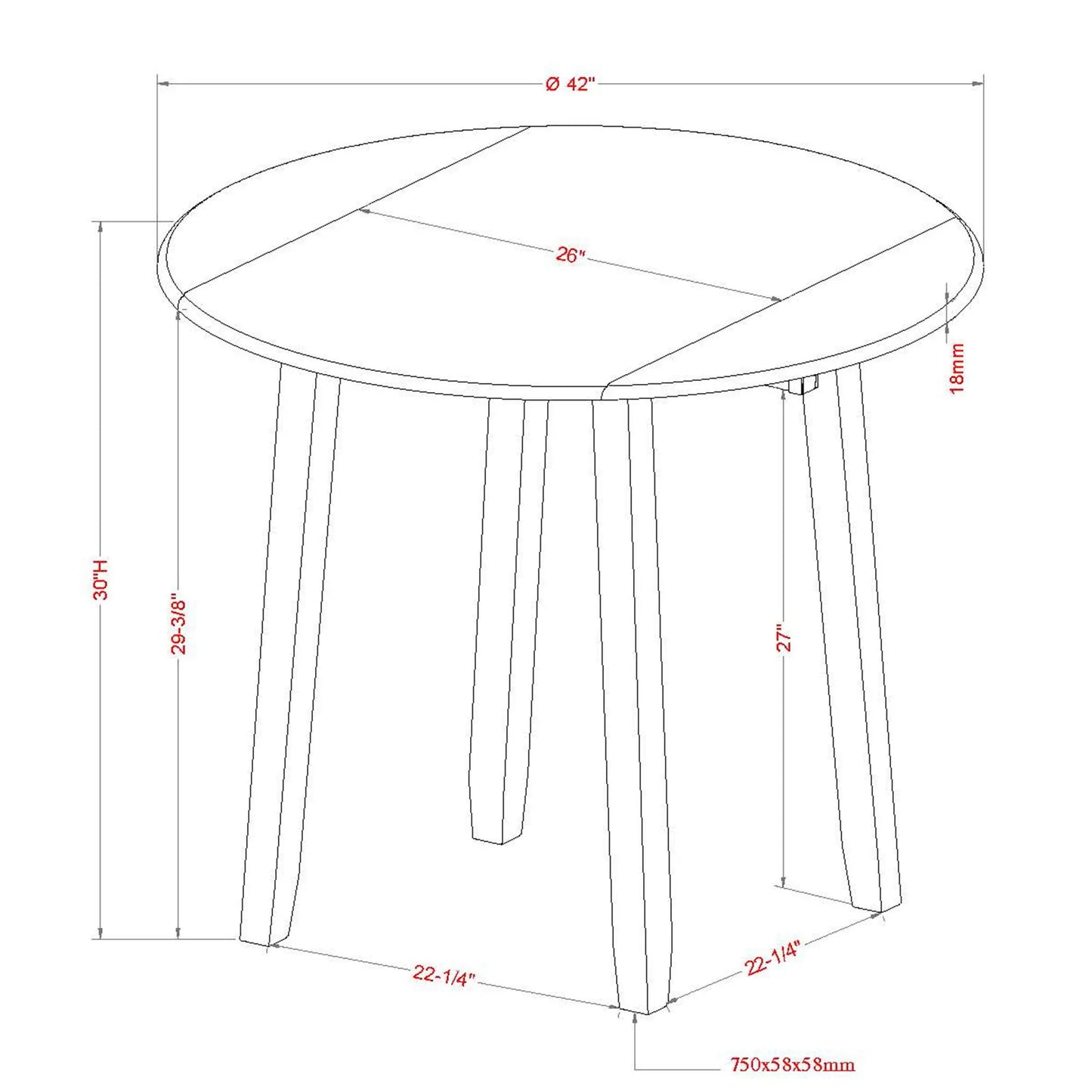 Conrad 42" Black Round Dining Table with Drop Leaf