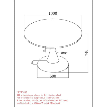 Zilo 40 White Round Dining Table with Faux Marble Top