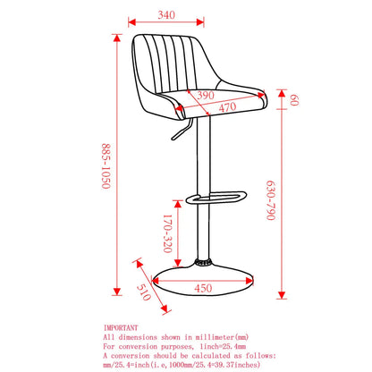 Kron Adjustable Swivel Fabric Bar Stools Set of 2 – Air-Lift Height